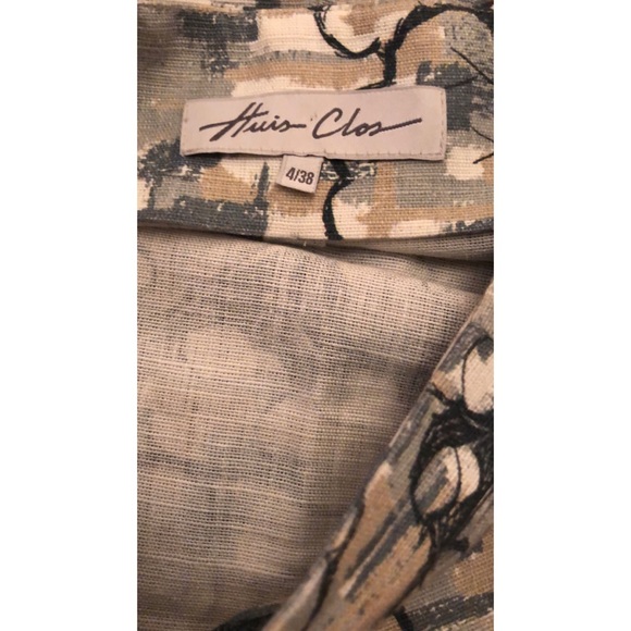 Huis Clos Skirt Graphic Hand Painted 100% Linen Belted Bow Abstract Artistic S/M - Picture 4 of 5